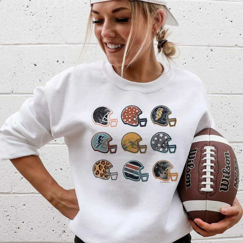 Online Exclusive | Multi Football Helmet Graphic Long Sleeve Sweatshirt in White