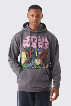 Oversized Acid Wash Star Wars License Hoodie | boohooMAN UK