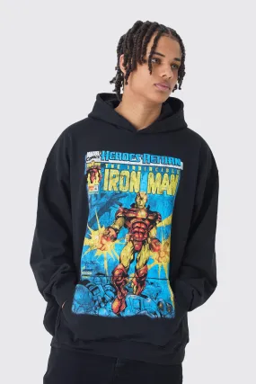 Oversized Iron Man Marvel License Print Hoodie | boohooMAN UK