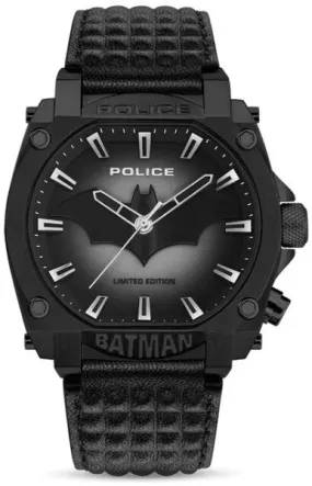 Police  Batman X Gents Black Dial Charcoal Case Black Leather Starp Watch