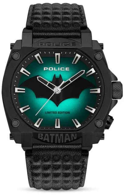 Police  Batman X Gents Black Dial Charcoal Case Black Leather Starp Watch