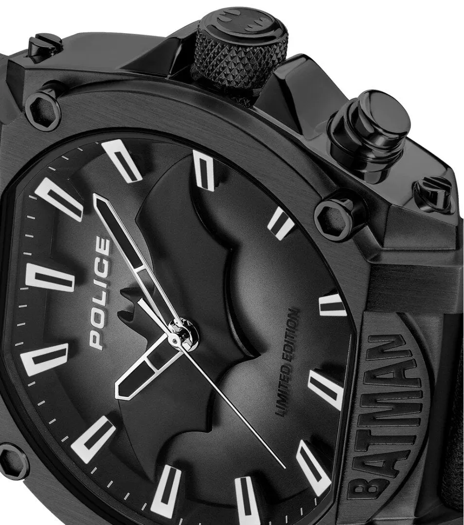 Police  Batman X Gents Black Dial Charcoal Case Black Leather Starp Watch