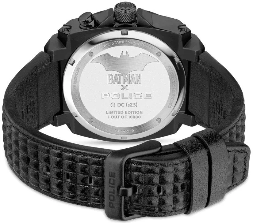 Police  Batman X Gents Black Dial Charcoal Case Black Leather Starp Watch