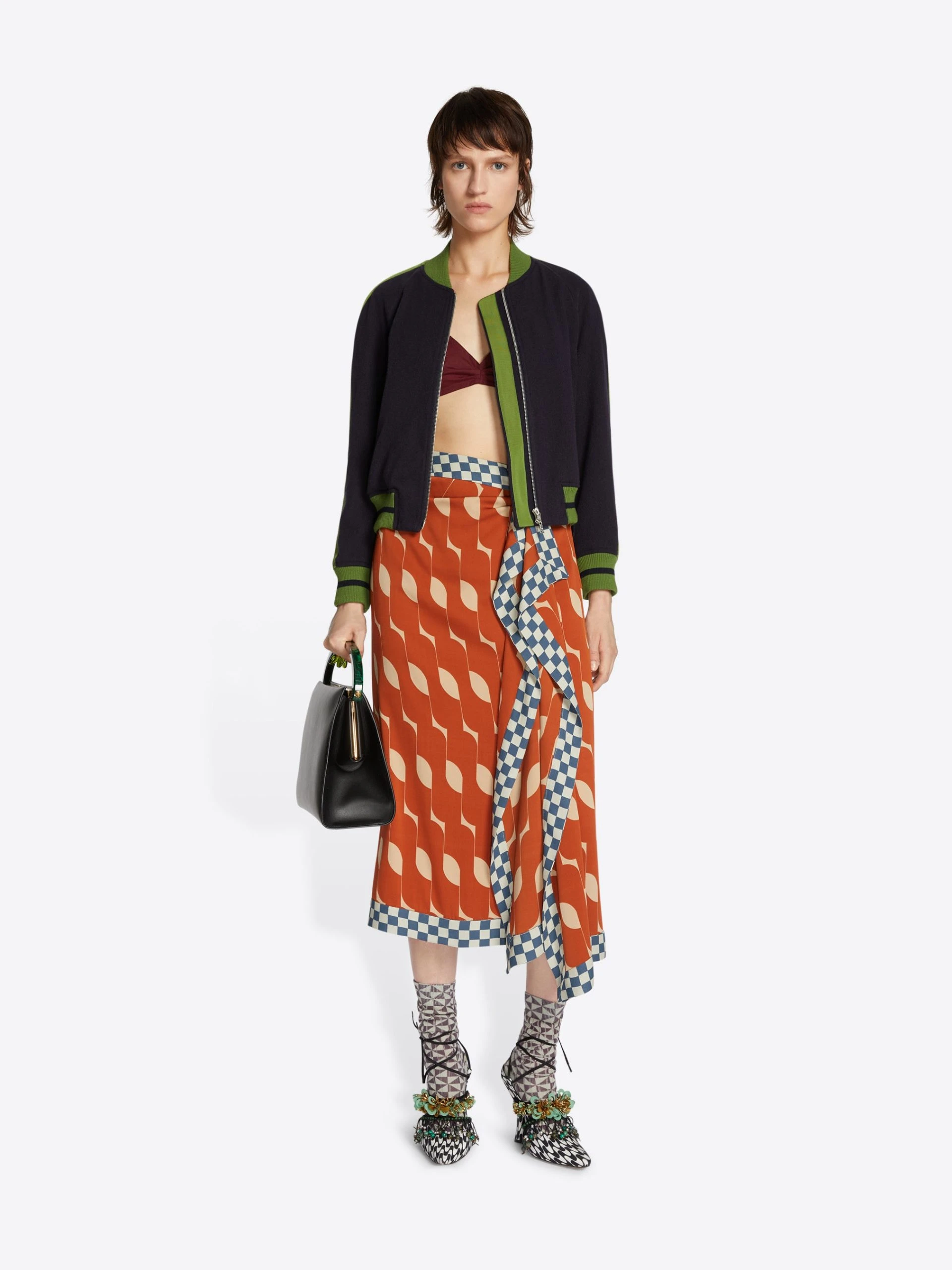 --Printed draped skirt-