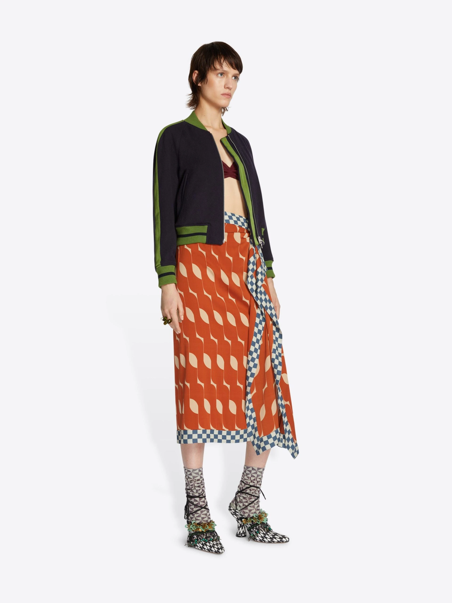 --Printed draped skirt-