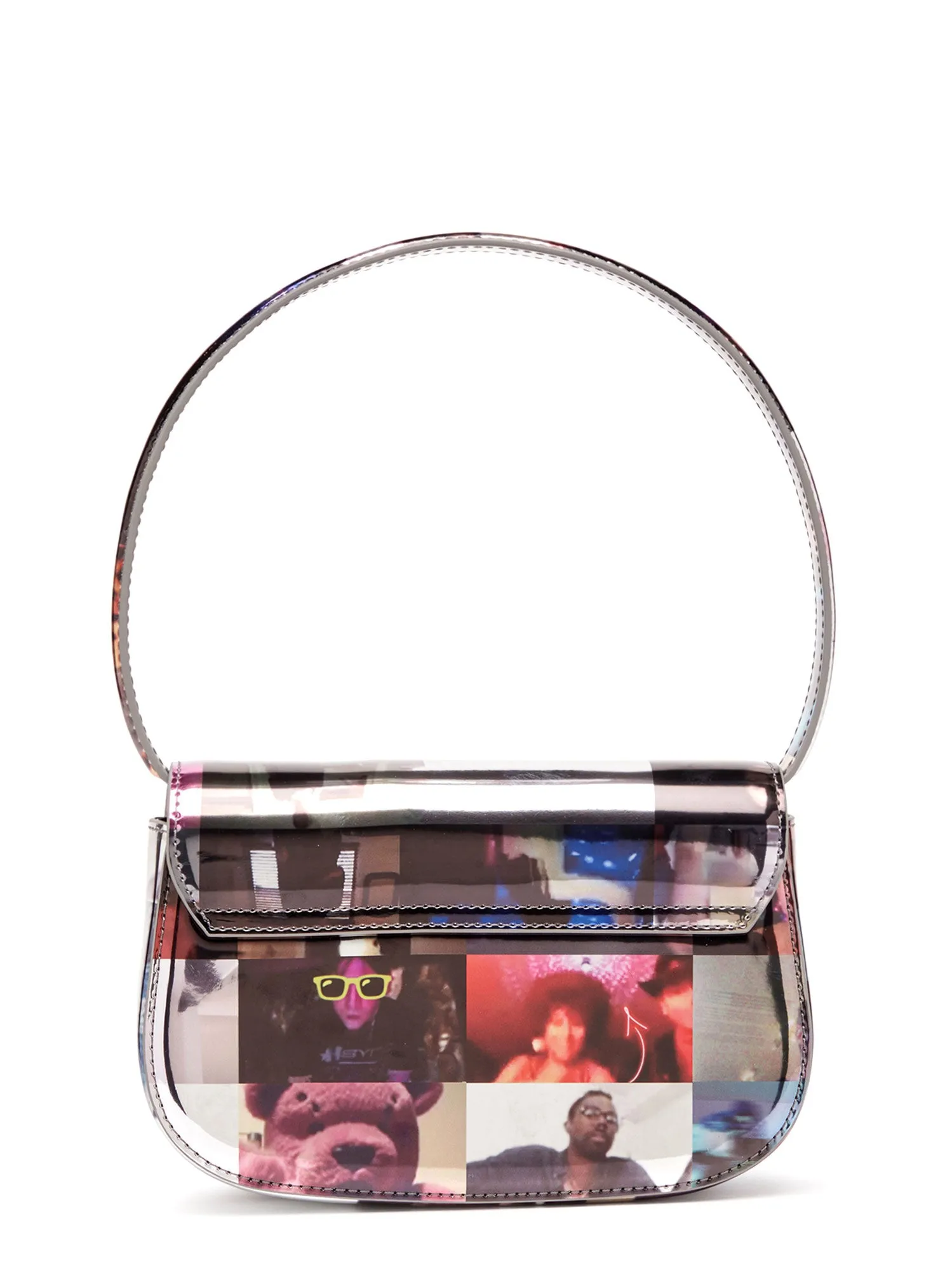 PVC shoulder bag with multicolor print