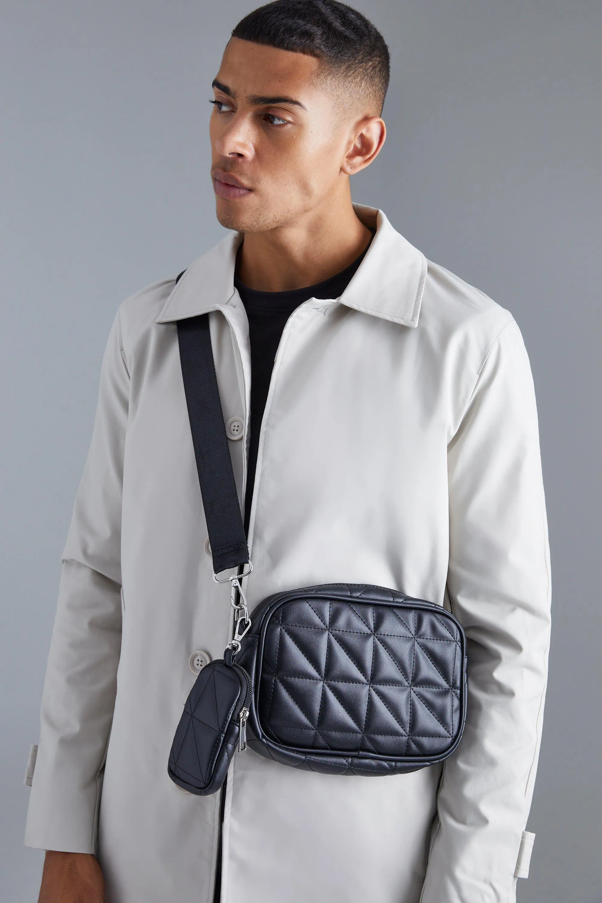 Quilted Cross Body Bag With Attachment | boohooMAN UK