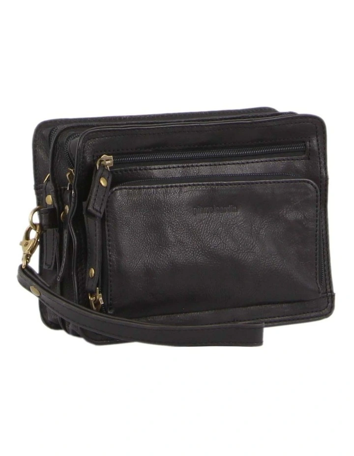 Rustic Leather Organizer Bag in Black