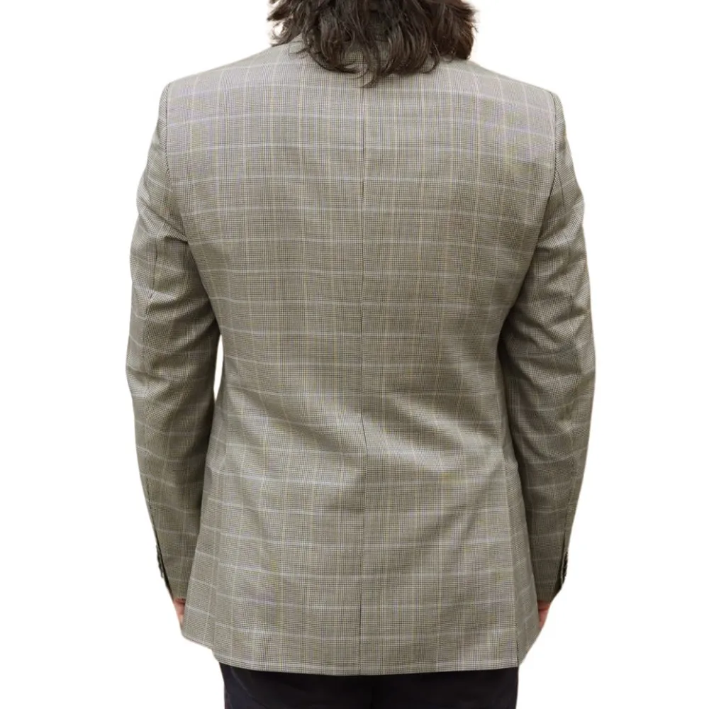 Shop The Roy Robson Beige Puppytooth Windowpane Overcheck Jacket | Menswear Online