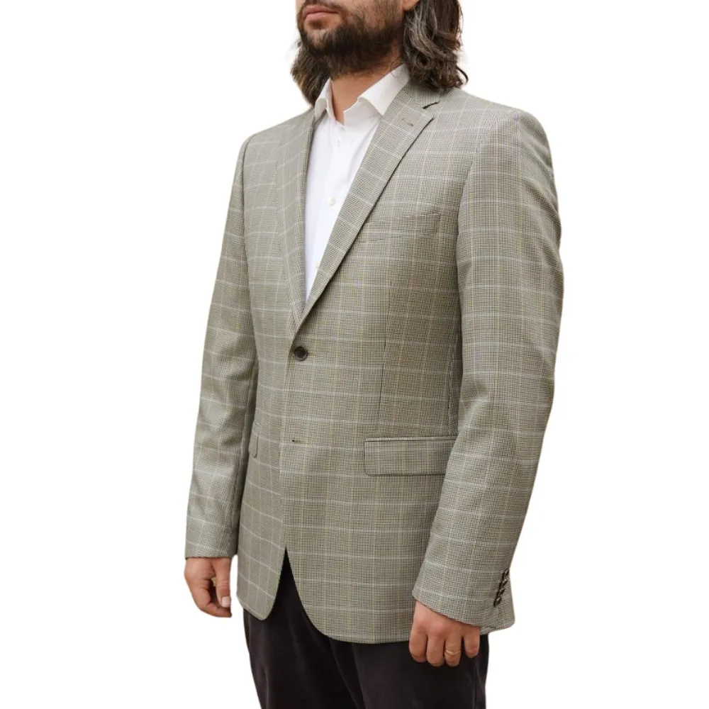 Shop The Roy Robson Beige Puppytooth Windowpane Overcheck Jacket | Menswear Online