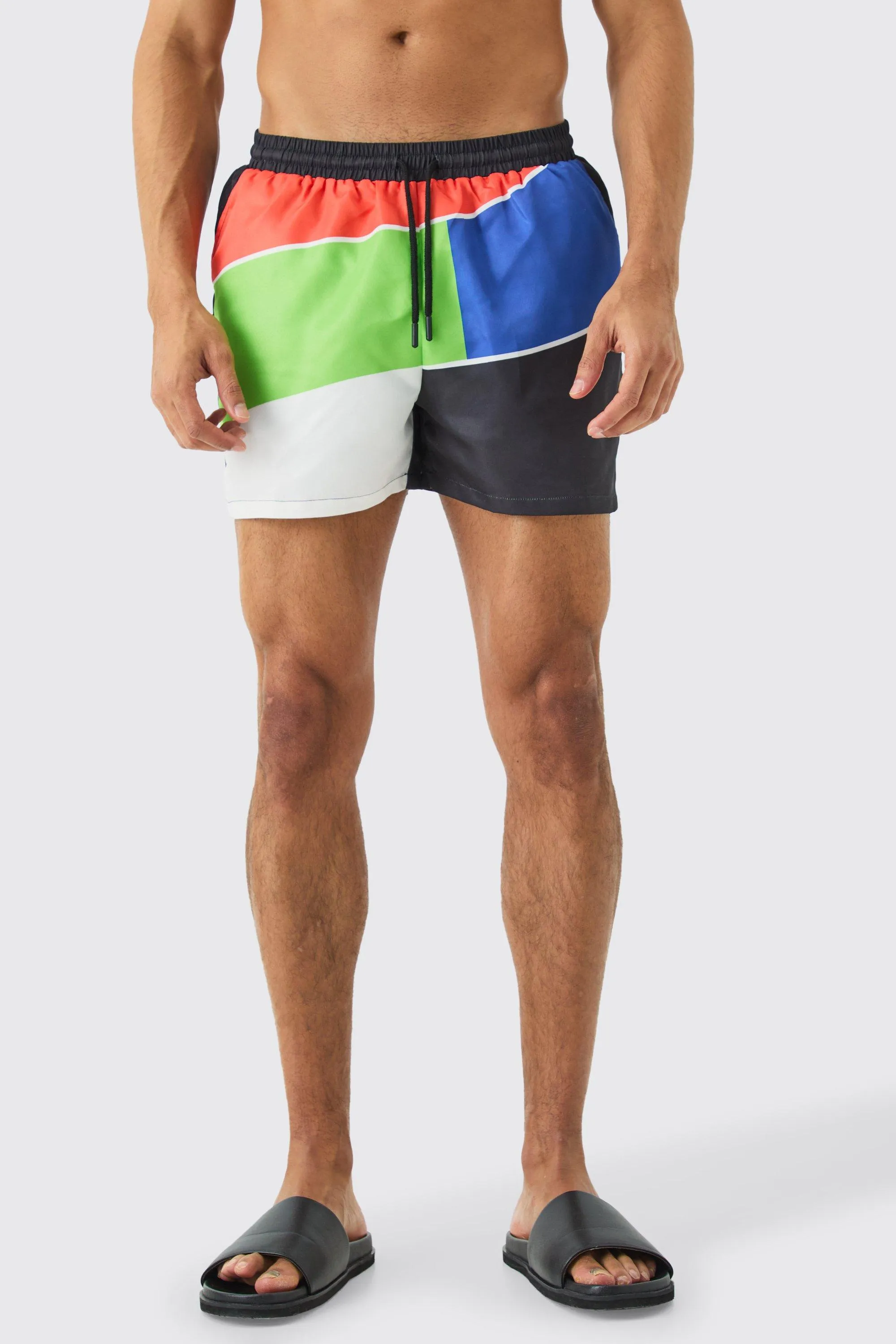 Short Length Colour Block Swim Short | boohooMAN UK