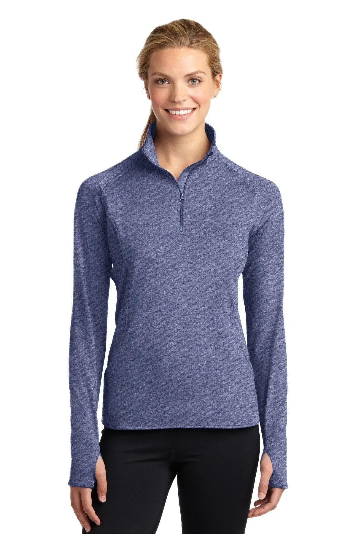 Sport-Tek Ladies Sport-Wick Stretch 1/2-Zip Pullover LST850 True Navy Heather