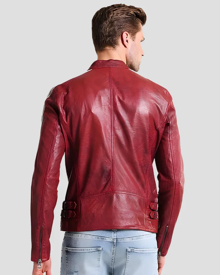 Steven Red Cafe Racer Leather Jacket