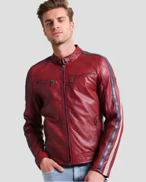 Steven Red Cafe Racer Leather Jacket