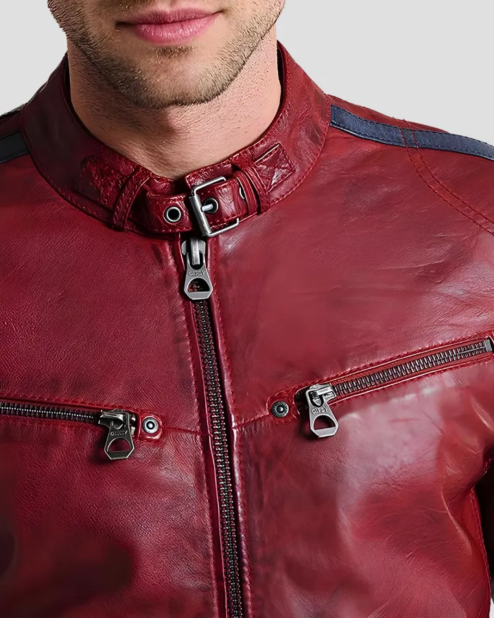 Steven Red Cafe Racer Leather Jacket