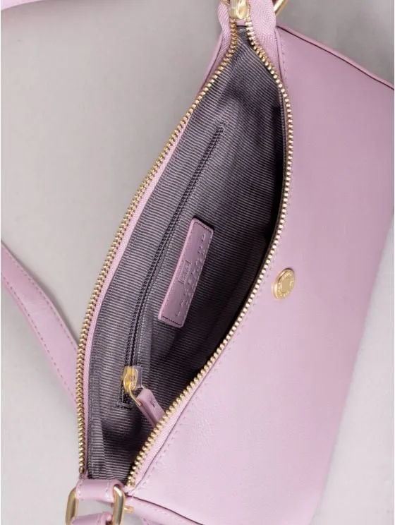 Tarnbeck Curved Leather Cross Body Bag in Dusky Pink