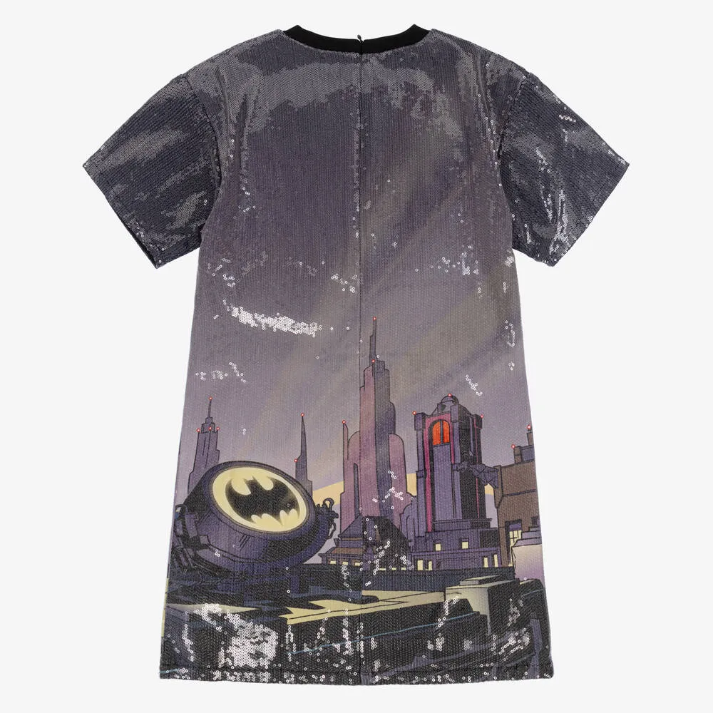 Teen Girls Grey Sequin Batman Dress