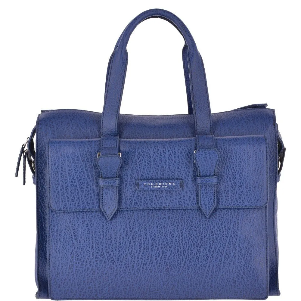 The Bridge Large  Italian Leather Large Work Bag French Blue/ruthenium : 70006 85 4Y NH