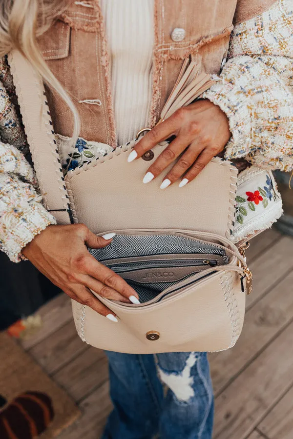 The Lyla Faux Leather Crossbody In Beige