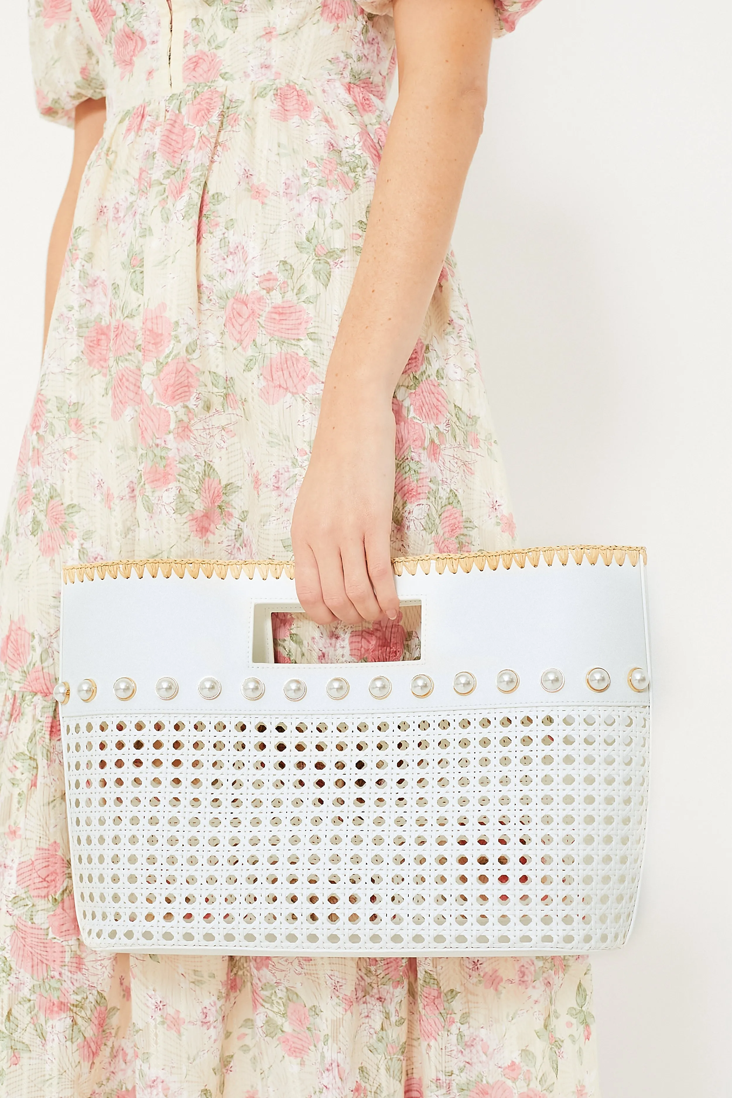 White Ellie Small Pearl Tote