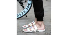 White Holographic Tri Straps Mens Gladiator Roman Sandals