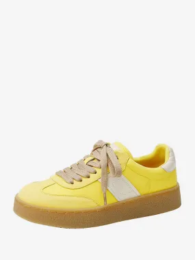 Women Casual Sneakers Yellow Round Toe Lace Up Skate Sneakers