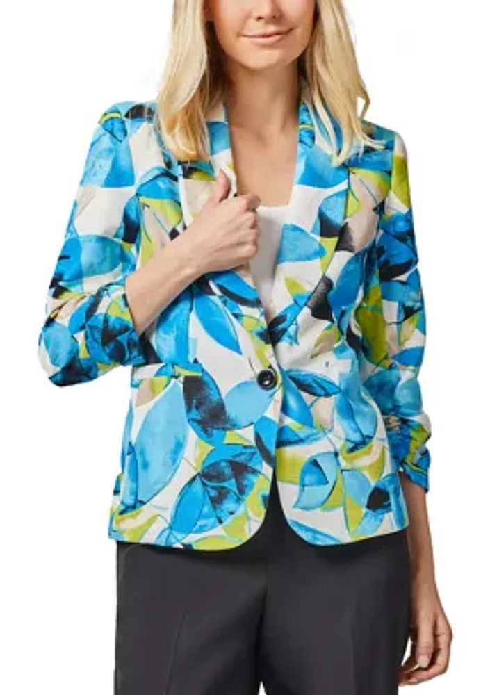 Women's Linen Blend Leaf Print Jacket