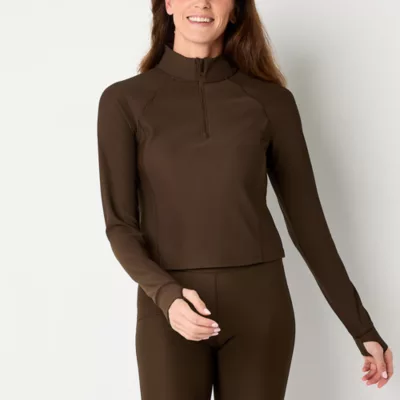 Xersion Womens Mini Ottoman Rib Mock Neck Long Sleeve Quarter-Zip Pullover